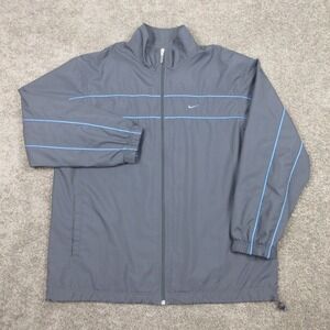 Vintage Nike Jacket Mens XL Gray Blue Striped Track Windbreaker Silver Tag Y2K